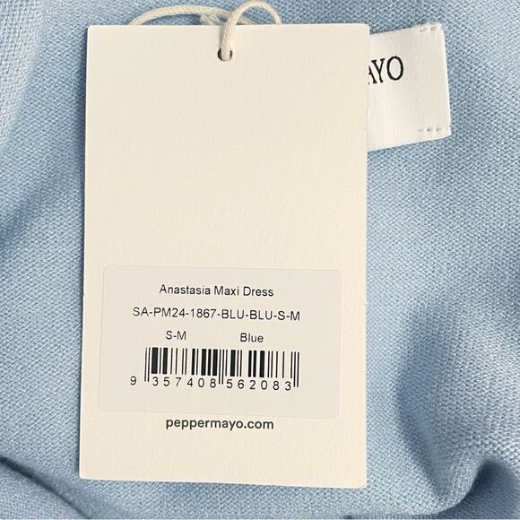 NWT PepperMayo Anastasia Maxi Dress Blue Low Back Twisted Strap Knit Size S/M - Picture 11 of 14